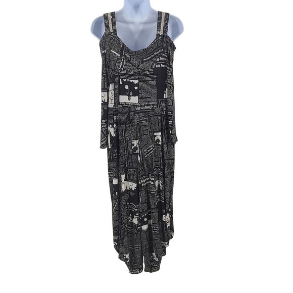 IC By Connie K Newspaper print women's jumpsuit Harem pants Medium Art to Wear - Picture 4 of 15